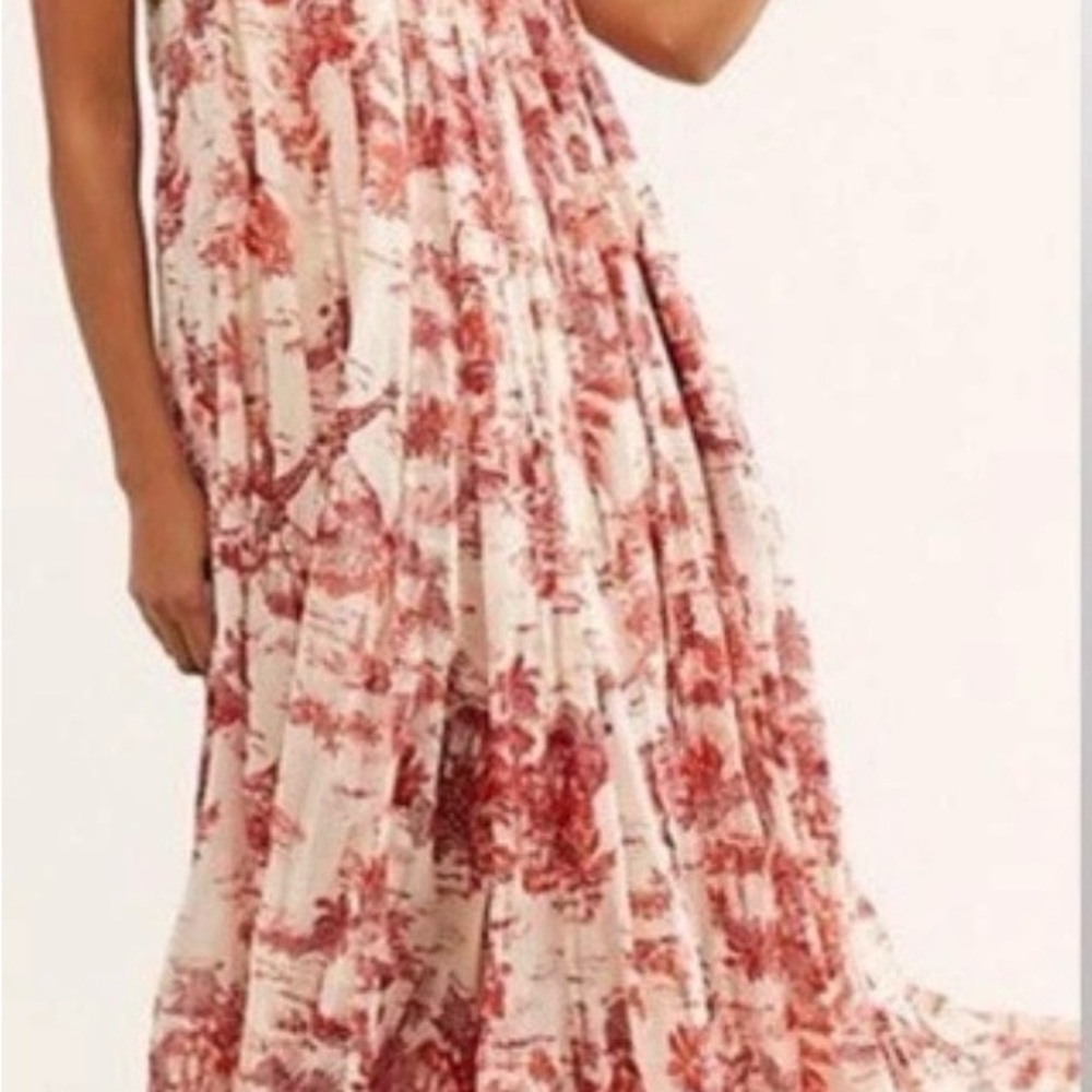 Free People Red and Cream Maxi Dress tropical toile size small